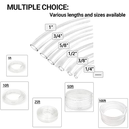 1’’ ID × 1-1/4’’ OD - 50 ft Clear Plastic Vinyl Tubing, Flexible PVC Hose Lightweight BPA Free and Non-Toxic vinyl Tube for Transfer Water Air Oil | Flexible PVC Hose Lightweight BPA Free and Non-Toxic vinyl Tube for Transfer Water Air Oil - size: 1’‘, st