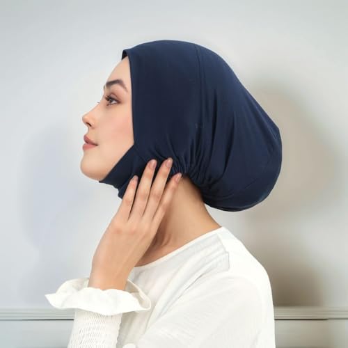 Hijab Beanies Cap Undercaps Slouchy with Elasti Non-Slip Caps Under Scarf for Women - color: Black + Navy Blue