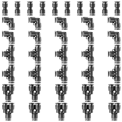 TAILONZ PNEUMATIC Black 1/4 Inch od Push to Connect Fittings Pneumatic Fittings Kit 10 Spliters+10 Elbows+10 tee+10 Straight (40 pcs) - color: Black, size: 1/4"OD/40PCS