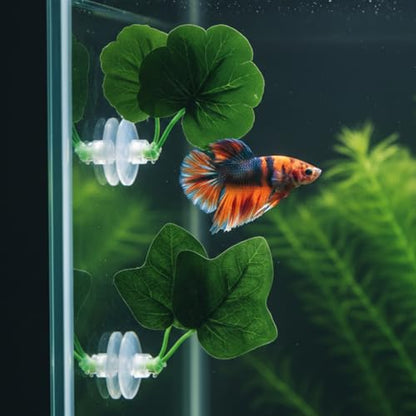 4 Pack Betta Fish Leaf Pad Hammock, Natural Habitat Aquarium Decorations for Resting and Breeding, Suction Cup Betta Bed for Small to Large Tanks (Green)