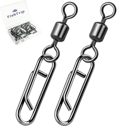 FishTrip 50pcs Fishing Rolling Swivel Power Clips for Rigs Lures | High Carbon Steel, Rust-Proof & Wear-Resistant, Quick Change Clip Snaps for Freshwater Saltwater Rigs Hooks Leaders Weights - size: 5#_50pcs