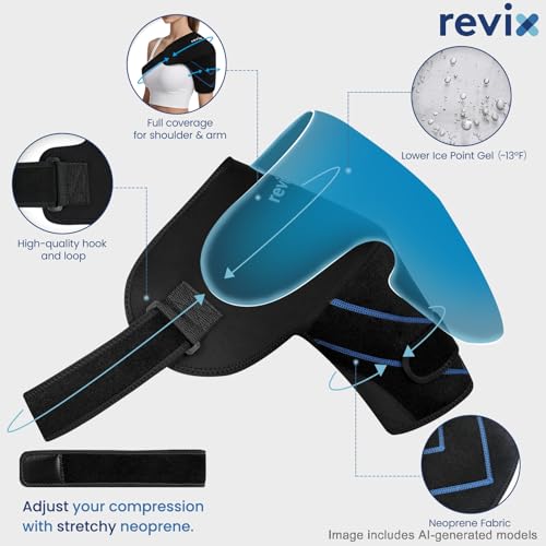 REVIX Large Shoulder Ice Pack Wrap, 2 Gel Packs+1 Shoulder Brace for Rotator Cuff and Arm, Reusable Gel Cold Therapy Wrap for Discomfort Relief & Muscle Relaxation, Easy to Wear & Remove - size: Large, style: Black, 2 Gel Packs+1 Shoulder Brace