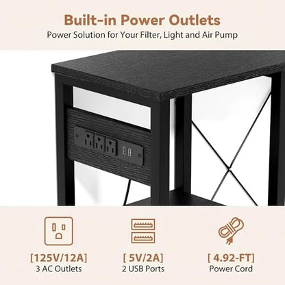 GRLEAF 5-10 Gallon Fish Tank Stand with Power Outlets, 4 Tier Metal Aquarium Stand with Wood Storage Shelves, 20.3" L x 10.6" W x 30.3" H Turtle Reptile Fish Tank Table Aquarium Table - Black - size: 5-10 Gallon