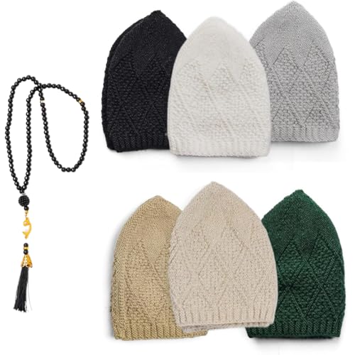 Muslim Kufi Hats for Men, Velvet Crochet Islamic Prayer Cap, Stretchable, Breathable Knit Skull Beanie,Standard Size - color: Oltu- Mix 4