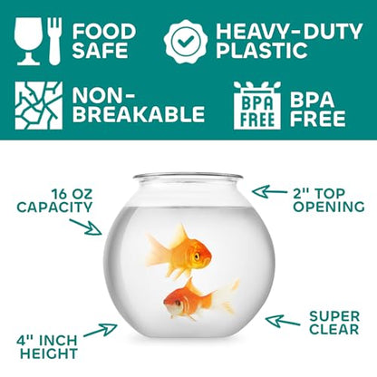 16 Oz Plastic Fish Bowl (48 Pack) 4 Inch Heavy Duty Plastic Ivy Bowls, for Candy, Carnival Games, Prizes, Centerpieces and Party Decoration Supplies, BPA-Free - size: 48 Count (Pack of 1)