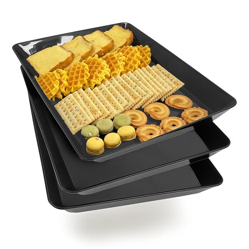 Serving Tray Platter, 3 Pcs Food Tray for Veggie Fruit Snack Dessert Cookie Cheese, Food Trays for Party Supplies Display, Plastic Platters for Serving Food, Large Trays, BPA Free - color: Black, size: 14.5'' x 9.5'' (3 Pack)