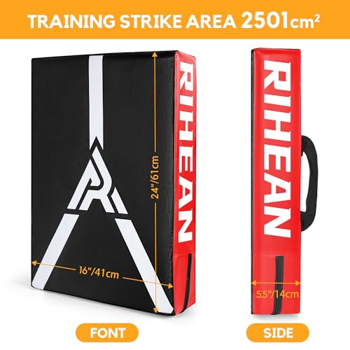 Martial Arts Kicking Shields - Kick Pad for Muay Thai, Taekwondo, Football, Basketball, Hockey Training - Denser Foam, Long Lasting PU Leather Kick Shield - style: 16x24in Red