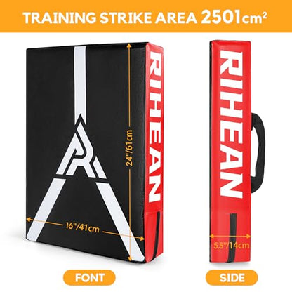Martial Arts Kicking Shields - Kick Pad for Muay Thai, Taekwondo, Football, Basketball, Hockey Training - Denser Foam, Long Lasting PU Leather Kick Shield - style: 16x24in Red