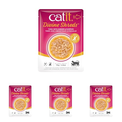 Catit Divine Shreds Premium Cat Food Topper, Tuna with Shrimp & Pumpkin (Pack of 4) - size: 1 Count (Pack of 4)