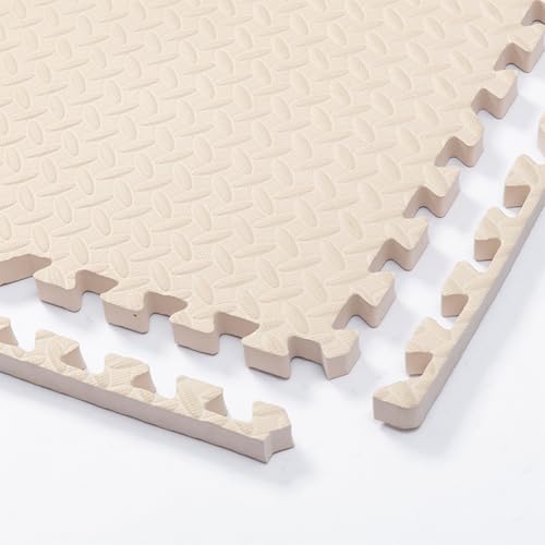 12''x12'' EVA Foam Puzzle Play Mat,5 Pack Interlocking Floor Tiles for Home Gym,Bedroom Crawling Mats Non-Slip Interlocking Carpet Soft Area Rug (Beige,1'' Thick) - color: Beige, size: 1'' Thick