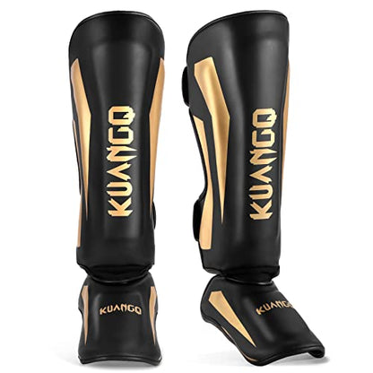 Muay Thai Shin Guards, Muay Thai Martial Arts Kicking Leg Instep Protection Pads Sparring Gear,for Kickboxing MMA Training and Sparring,Professional MMA Equipment - color: Black-Gold, size: Small