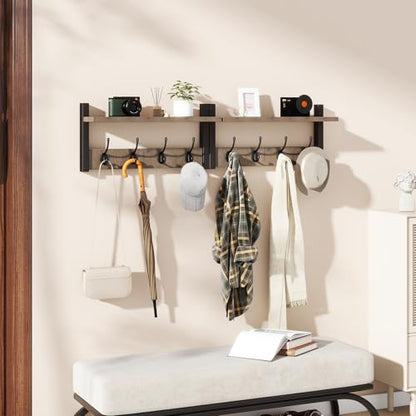 YMYNY Coat Rack Shelf Wall Mounted, Coat Hooks Set of 2, Entryway Coat Hanger with 8 Hooks, 31.5" Wall Floating Shelf with Hat Rack, for Kitchen, Bedroom, Bathroom, Silver Gray UHWS001Y-2 - color: Silver Gray, size: 31.5"-2 pack