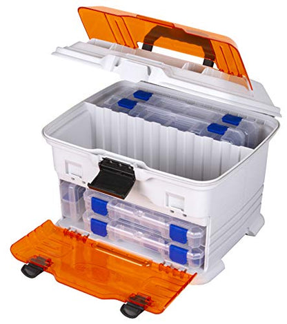 Flambeau Outdoors T4P Pro Multiloader Tackle Box, 5 Zerust Tuff Tainers | Compact hard tackle station with 5 Zerust Tuff Tainers, bulk compartment, 6 lid compartments, 13.5 x 9.6 x 12in