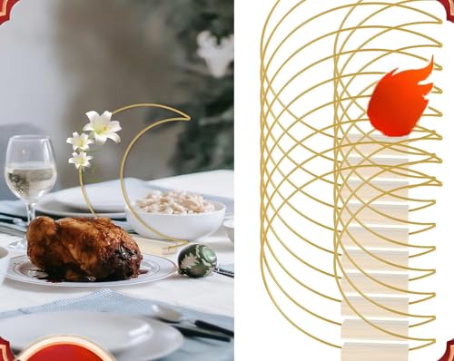 6pcs Wedding Decoration Table Hoop Party Centerpieces with Wood Base Moon Shape Metal Hoop Centerpiece Elegant Moon Metal Hoop Sturdy Golden Hoop Centerpieces Wreath Ring Stand