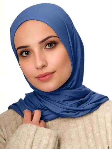 Harewom Polyester Hijab Lightweight Solid Head Wrap Scarf for Women Daily - color: Denim Blue