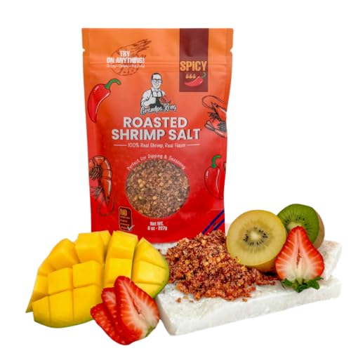 GrandpaKong Roasted Shrimp Salt (SPICY) – Crispy Chili Shrimp Salt Seasoning, Extra Crunchy Umami Heat, Real Shrimp, Khmer Craft Recipe, All-Purpose Dipping Fruits or Topping for Noodles, Rice, Seafood & Snacks – 8 oz Bag (SPICY)