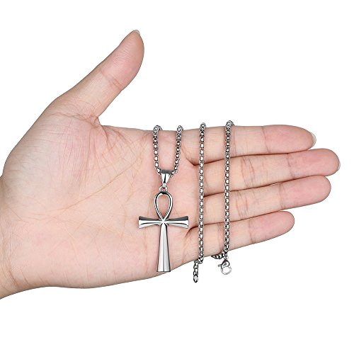 REVEMCN Reve Stainless Steel Coptic Ankh Cross Religious Pendant Necklace for Men Women, 20-24 Inches Chain - style: Silver Tone: 22'' Rolo Chain