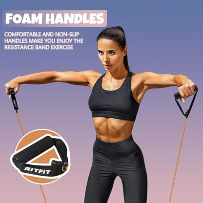 RitFit Single Resistance Exercise Band with Comfortable Handles - Ideal for Physical Therapy, Strength Training, Muscle Toning - Foam Padding Door Anchor and Starter Guide Included - size: 20-25lbs