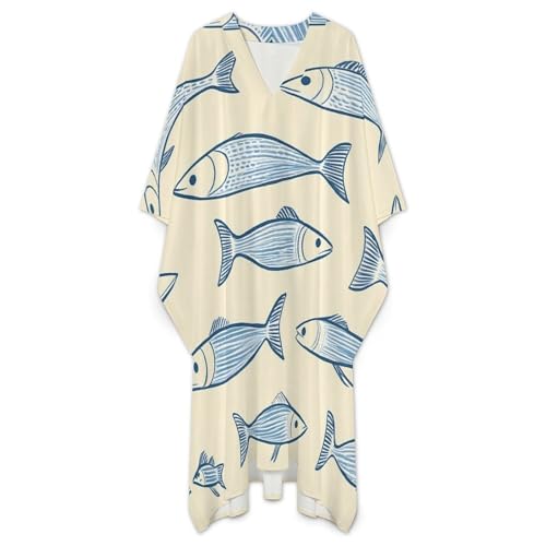 Sardine Fish Men's Kaftan Thobe V-Neck Long Gown Loose Robe - size: X-Large