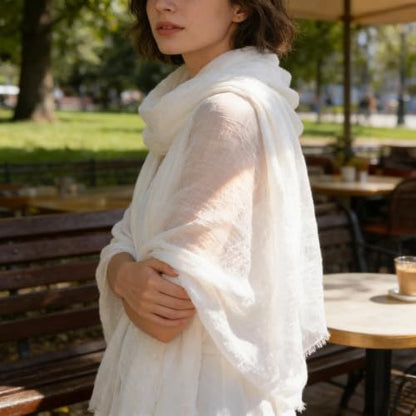 Nydotd Women Summer Cotton Linen Scarf Crinkle Long Beach Shawl Wrap hijab with Fringe - color: Cream White