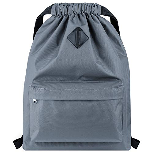 Vorspack Drawstring Backpack Water Resistant String Bag Sports Gym Sack with Side Pocket for Men Women - color: Grey
