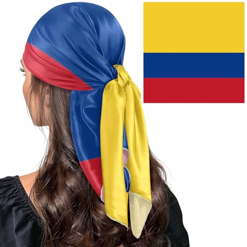 Bandana Square Head Scarf for Women Satin Hair Wrap Fashion Headband 27" - color: Colombian Flag