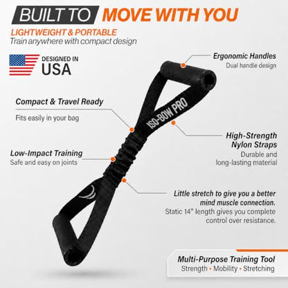 Bullworker ISO BOW Pro Isometric Exercise Equipment & Workout Straps - Self Resistance Stretching Strap With Handles, Portable Workout Equipment for Yoga - Strength Training Equipment for Home Gym