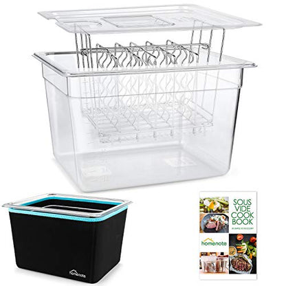 HOMENOTE Sous Vide Container 12 Quart with Lid, Rack, Sleeve and Cookbook | BPA-free complete kit includes rack, insulated sleeve and recipe booklet; compatible with Anova and most sous vide cookers. - color: Sous Vide Container-with Rack & Sleeve