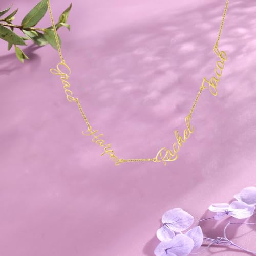 10K/14K/18K Solid Gold Name Plate Necklace,Real Gold Customized Name Necklace with Birthstone for Women,Personalized 1-4 Nameplates Necklaces Birthday for Her Girls - color: Style 9:4 name