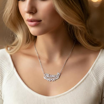 Custom Name Necklace Double Plated Name Necklace Personalized Name Plate Necklaces Name Necklaces for Women 18k Gold Plated Nameplate Pendant - color: Style 1544
