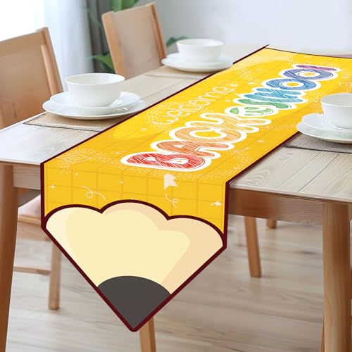 Back to School Table Runner Welcome Back to School Party Table Runners First Day of School Table Runner for Classroom Table Decorations 13 X 72 Inch - color: Yellow