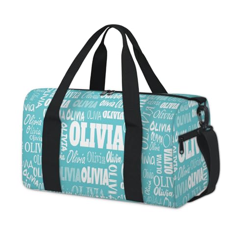 Custom Named Dance Ballet Bag, Dark Turquoise Blue Solid Color | Gym Bag Sports Travel Duffle Bag Tote Carry On Weekend Sports Travel - color: Blue