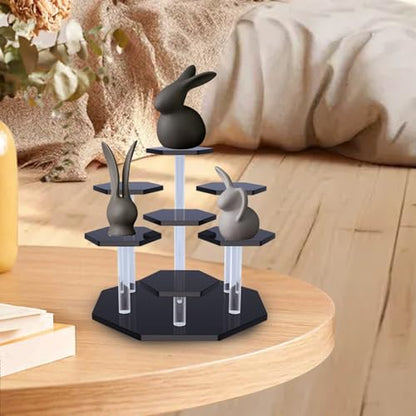 Acrylic Cupcake Stand with Patented 7-Tier Stable Design, Clear Perfume Organizer and Dessert Display Riser, Non-Wobble Tiered Display Stand for Figures, Collections, Vendor Events & Party(Small-Black)