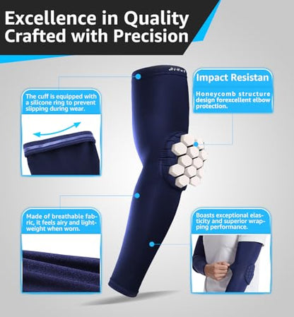 HiRui Elbow Pads for Teenagers Men Women, Elbow Brace Basketball Shooter Sleeves Arm Compression Sleeves - color: Navy Blue, size: 3X-Large