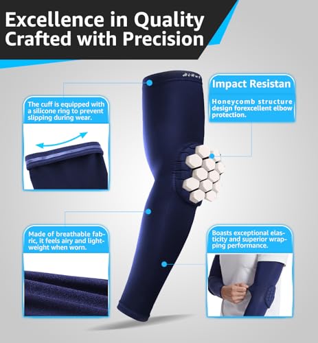 HiRui Elbow Pads for Teenagers Men Women, Elbow Brace Basketball Shooter Sleeves Arm Compression Sleeves - color: Navy Blue, size: Large