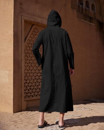 YAOHUOLE Long Sleeve Kaftan Thobe Button down Men Thobe with Pocket Big and Tall Kaftan Muslim Men Thobe - color: Black, size: XX-Large