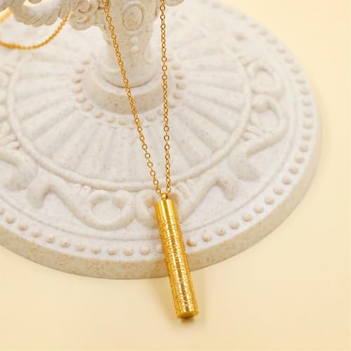 Islamic Necklace | Quran Verse Necklaces | Stainless Steel Cylinder Pendant 17"+2" Extended | Elegant Arabic Jewelry for Men And Women YA5082 - color: gold