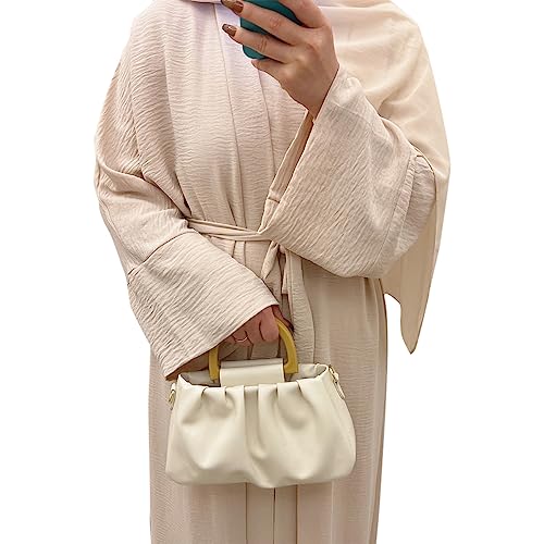 2PCS Women's Muslim Dresses Abaya Islamic Dubai Prayer Dress Robe Long Cardigan Maxi Dress - color: Beige, size: X-Large