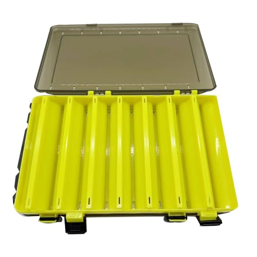14 Compartments Double-Sided Visible Fishing Lure Hook Tackle Box Hard Plastic Orange/Yellow Container Box for Fishing Lures Hooks Jewelry Beads Earring (1pcs-yellow-14compartments) - color: 1pcs-yellow-14compartments