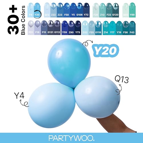 PartyWoo 라이트 블루 풍선 152피스 다양한 사이즈 팩 45.7cm(18인치), 30.5cm(12인치), 25.4cm(10인치), 12.7cm(5인치) 베이비 파스텔 블루 풍선 아치 키트, 베이비 샤워, 성별 공개 졸업 인어 생일 수영장 파티 장식 블루-Y20 - color: 블루-y20