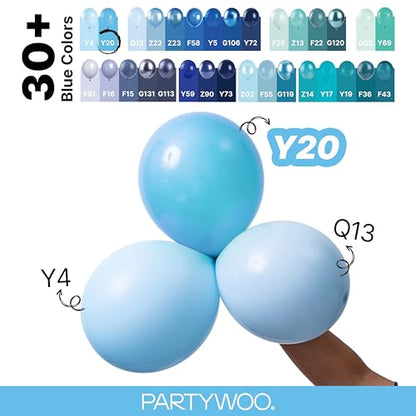 PartyWoo 라이트 블루 풍선 152피스 다양한 사이즈 팩 45.7cm(18인치), 30.5cm(12인치), 25.4cm(10인치), 12.7cm(5인치) 베이비 파스텔 블루 풍선 아치 키트, 베이비 샤워, 성별 공개 졸업 인어 생일 수영장 파티 장식 블루-Y20 - color: 블루-y20