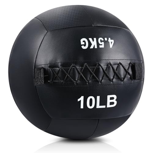 Lunmon Soft Wall Medicine Ball for Exercise Fitness Slam Weighted Med Ball with Non Slip Grip for Slamming Workout Strength Conditioning Core Training Lunge and Partner Toss - size: 10 Lbs