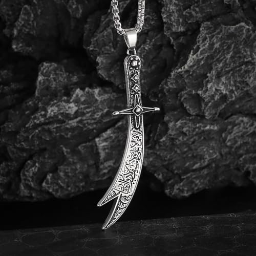 chunky necklace，Islamic Imam Ali Zulfiqar Sword Pendant Necklace for Men and Women Quran Necklace Shia Islamic Muslim Jewelry