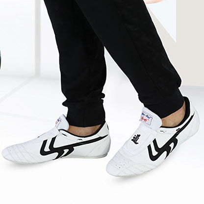Keenso Unisex Taekwondo Shoes, Martial Arts Sports Shoes Sports Boxing Karate Martial Arts Taichi Shoes Lightweight Shoes for Kids Women Men Adult with a Storage Bag(37) White