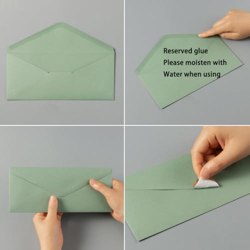 50 Pack Sage Green #10 Business Envelopes with Stickers, 4.13 x 9.49 Inches | Standard Envelopes V Flap, For Office, Business Letter, Letter Mailing - color: Sage Green