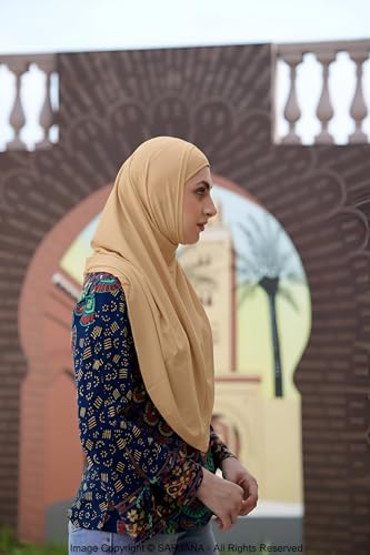 SARJANA Women's Solid Color Cotton Hijab with Under Scarf Cap Ready to Wear Stretch Scarves Long Scarfs FREE SIZE - color: Beige