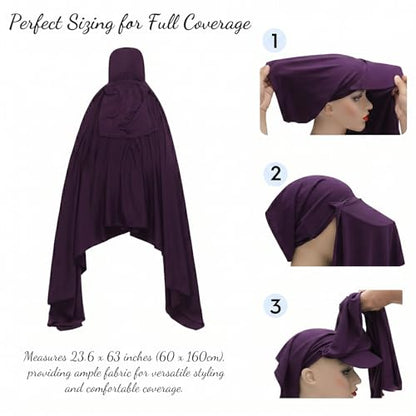 ZLYC Women Muslim Hijab Scarf with Visor Built-in Undercap Sun Protection Headwrap - color: Solid Purple