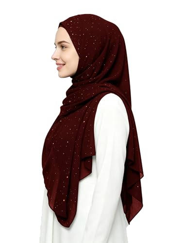 Lina & Lily Sparkle Shimmer Gold Glitter Women's Chiffon Hijab Head Scarf Shawl Wrap Lightweight - color: Dark Maroon