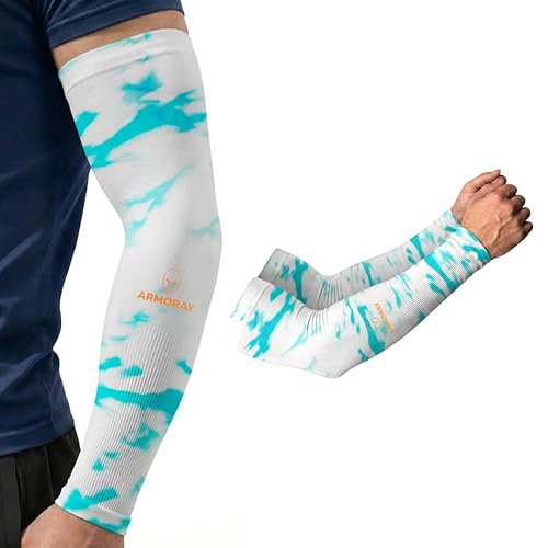 ARMORAY Arm Sleeves for Men UV Protection Cooling SPF 50 Sun Sleeves Sports - color: Skyblue Tie & Dye