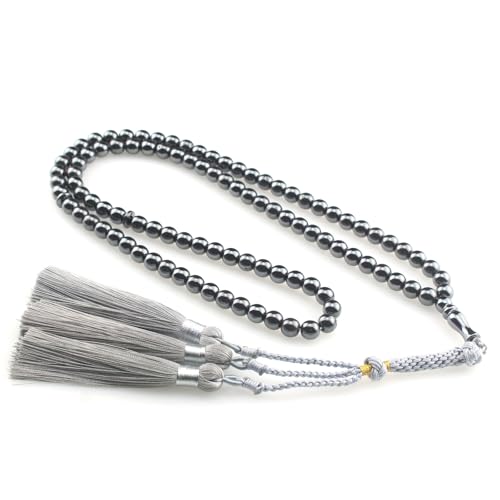 Muslims Islamic Dhikr Tasbeeh 99 Tasbih Prayer Beads, Hematite Beads with Tassel
